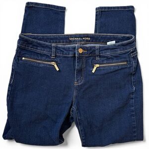 Michael Kors Dark Blue Skinny Gold Zipper Jeans Size 10